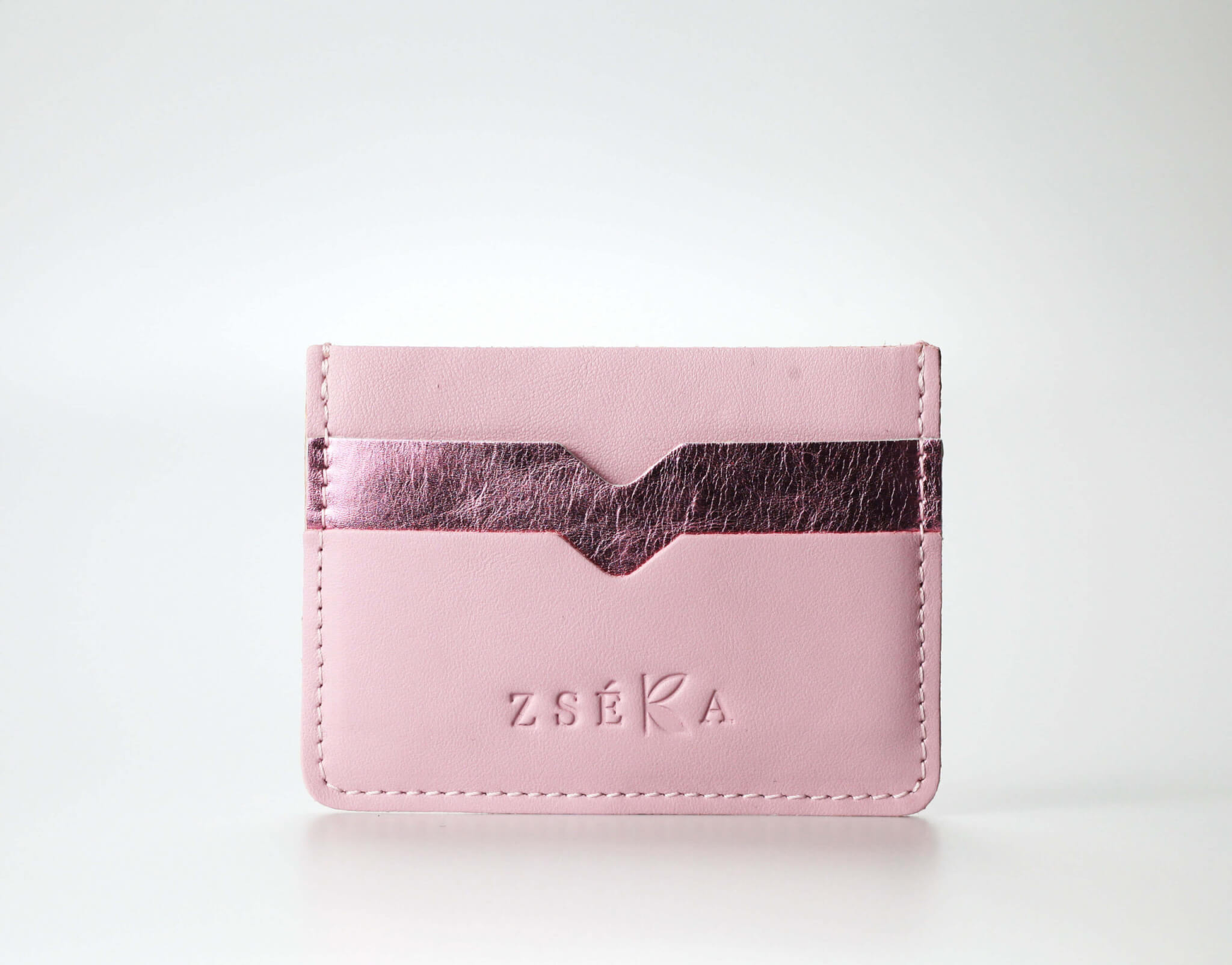 zséka rózsaszín sávos kártyatartó - előlap Zseka Leather goods-kártyatartó-rózsaszín, csillogós