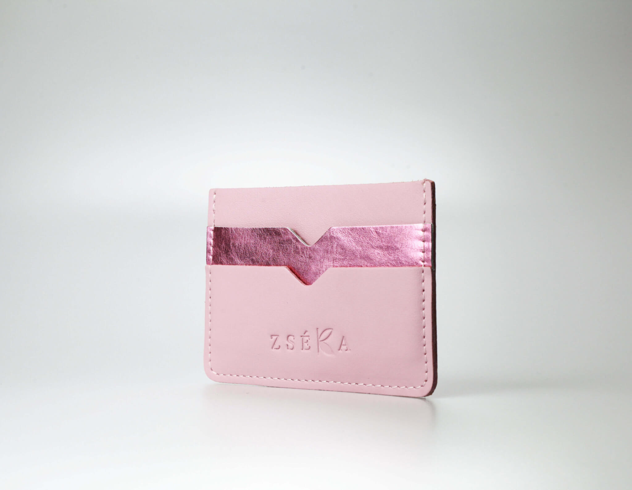 zséka rózsaszín sávos kártyatartó - féloldal2 Zseka Leather goods-kártyatartó-rózsaszín, metál